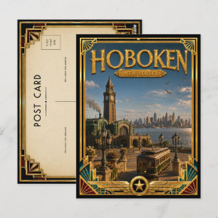 Cartão Postal Hoboken Nova Jersey Arte Deco Vintage Era de Ouro
