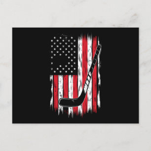 Cartão Postal Hockey American Flag Sports Retro Vintage
