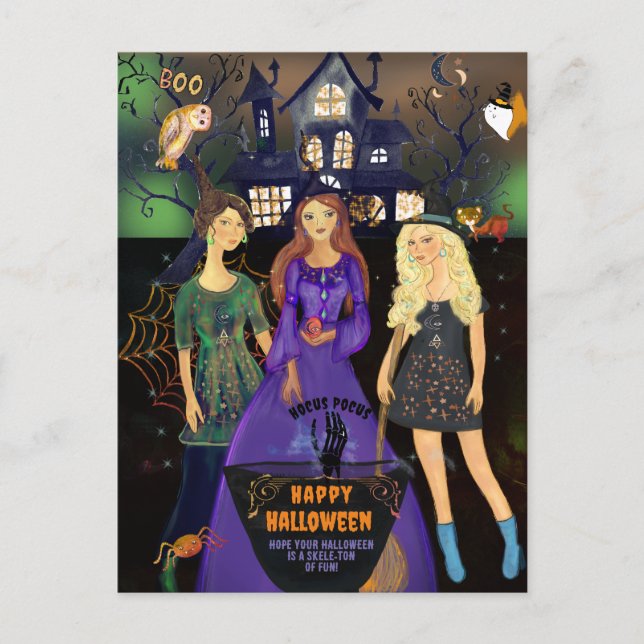 CARTÃO POSTAL HOCUS POCUS HALLOWEEN WITCHES (Frente)