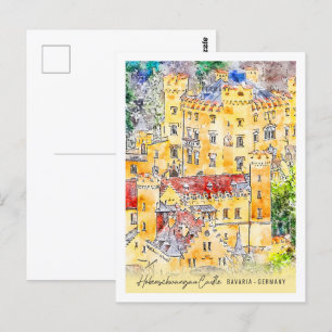 Cartão Postal Hohenschwangau Alemanha Viagem Place Watercolor