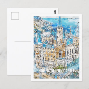 Cartão Postal Hohenzollern Castle Alemanha Viagem Watercolor