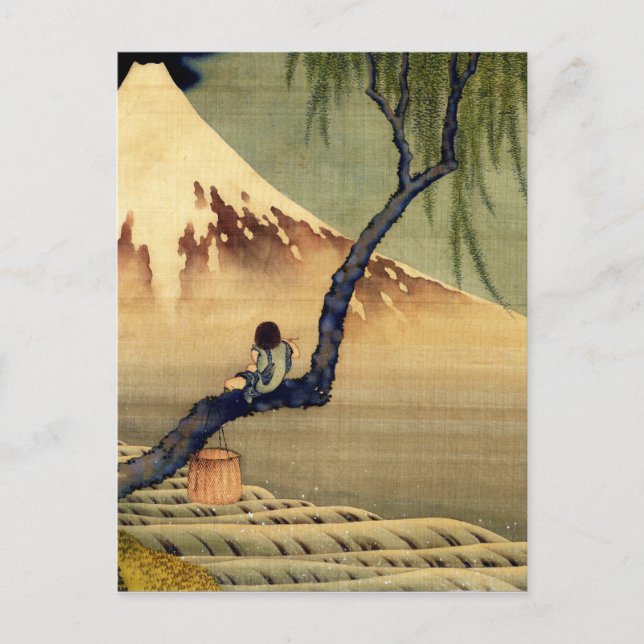 Cartão Postal Hokusai Boy Vivendo o Monte Fuji Japonês (Frente)