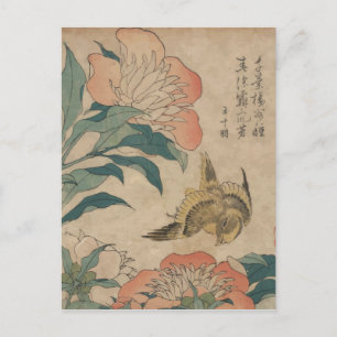 Cartão Postal Hokusai Peony e Canary