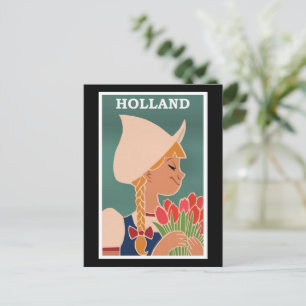 Cartão Postal Holanda, cartaz vintage, menina holandesa com tuli