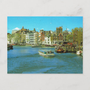 Cartão Postal Holanda, Porto de Amesterdã, barco turístico