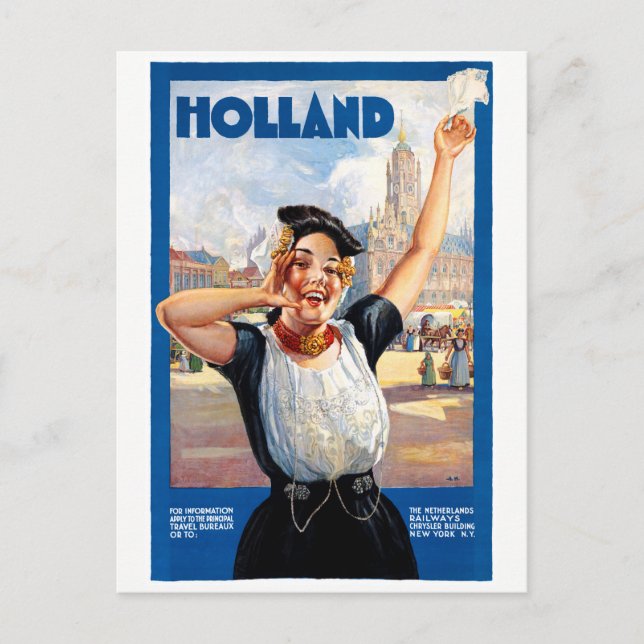 Cartão Postal Holanda - Poster de Viagens vintage Restaurada (Frente)