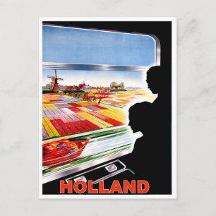 Cartão Postal Holanda, vista da janela do trem, viagens vintage