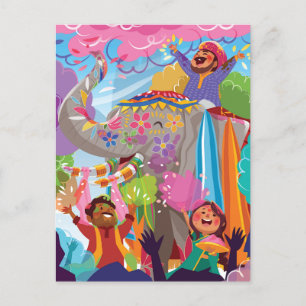Cartão Postal Holi Hai pintou o elefante em multidão