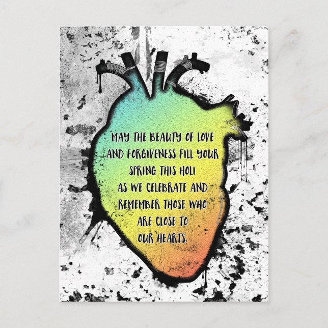 Cartão Postal Holi Heart Festival de Amor e Cor (Frente)