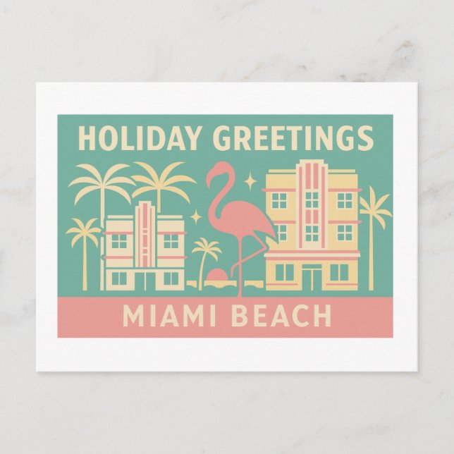 Cartão Postal Holiday Greetings Miami Beach Art Deco Postcard (Frente)