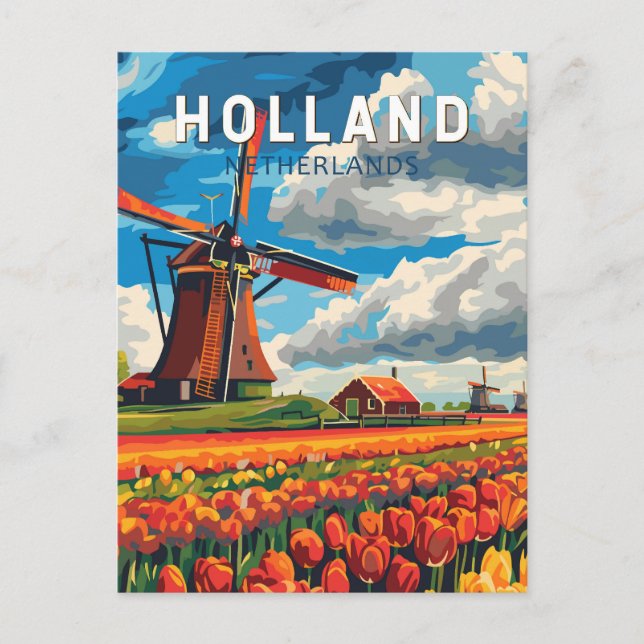 Cartão Postal Holland Países Baixos Viagem Arte Vintage (Frente)