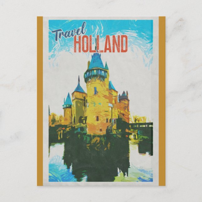 Cartão Postal Holland Vintage Castle Retro Viagem (Frente)