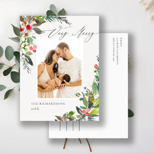 Cartão Postal Holly Berry Pine Muito Feliz Quadro De Foto De Nat