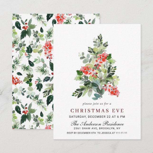 Cartão Postal Holly Berry Tree Christmas Eve Cards (Frente/Verso)