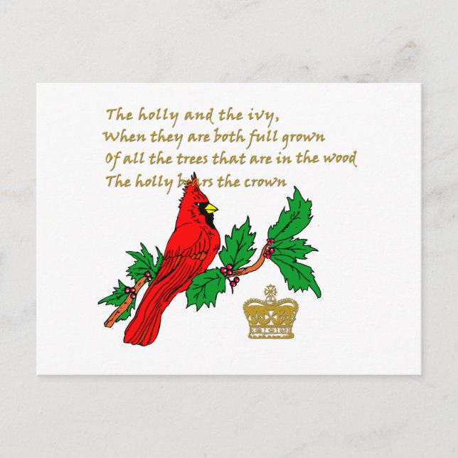 Cartão Postal Holly e a Ivy Ilustrada em Roupa e presentes (Frente)