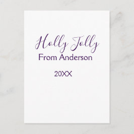 Cartão Postal Holly Jolly holidays add name family year purple s