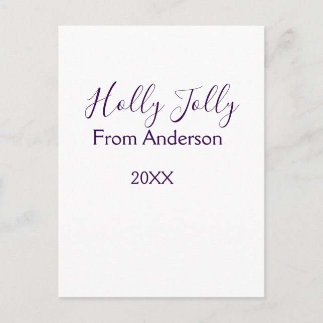 Cartão Postal Holly Jolly holidays add name family year purple s (Frente)