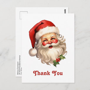 Cartão Postal Holly Jolly Santa Claus Retro Obrigado