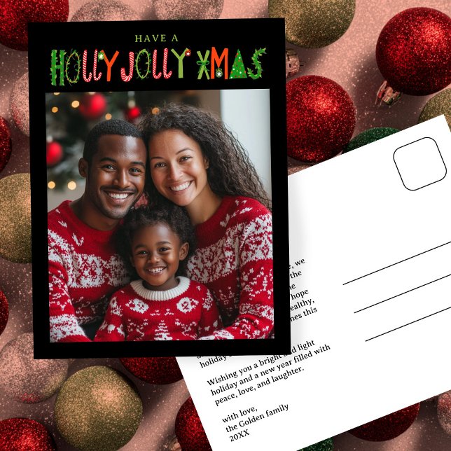 Cartão Postal HOLLY JOLLY XMAS Holiday Christmas CUSTOM Photo (HOLLY JOLLY XMAS Holiday Christmas CUSTOM Photo Postcard
)