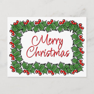 Cartão Postal Holly Leaves, Holly berry, coroa de Natal