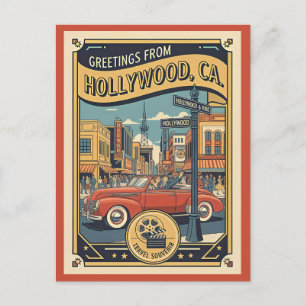 Cartão Postal Hollywood e Vine Vista dos Anos 1940 Estilo Vintag
