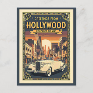 Cartão Postal Hollywood e Vine Vista dos Anos 40 Estilo Vintage