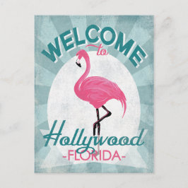 Cartão Postal Hollywood Florida Pink Flamingo Retro