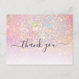 Cartão Postal Holographic Glitter Glam Elegante Sparkle Obrigado