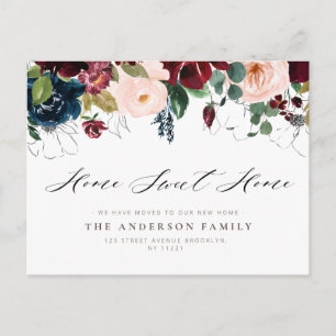 Cartão Postal HOME SWEET HOME Burgundy marinho floral