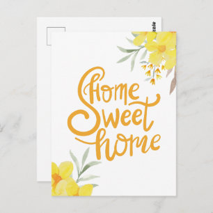 Cartão Postal Home Sweet Home Chic Yellow Flowers Parabéns