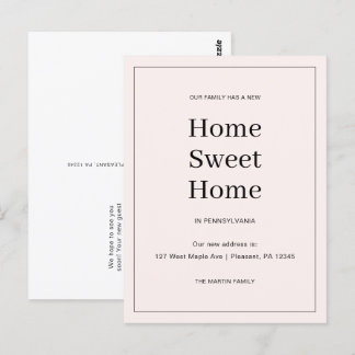 Cartão Postal Home Sweet Home Novo Anúncio de Movimentação de En