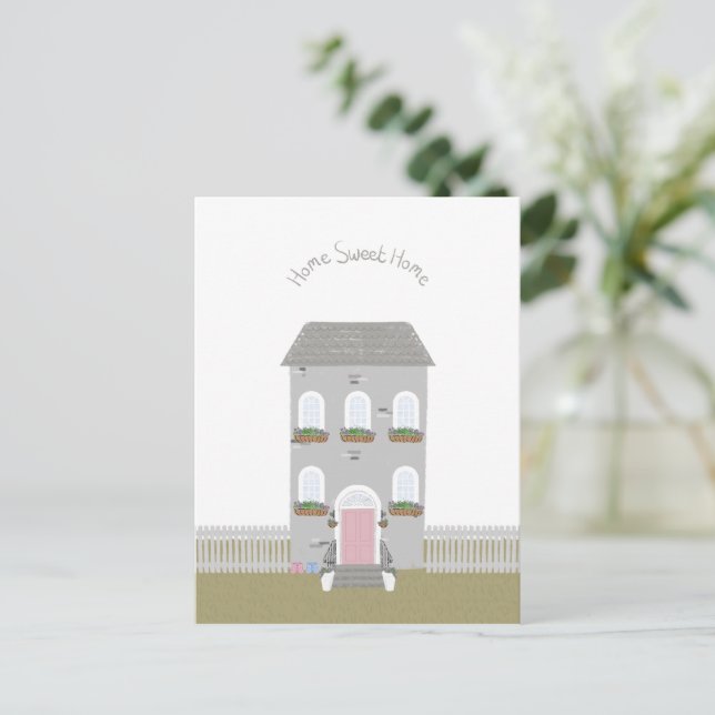 Cartão Postal Home Sweet Home Quote House Illustration Card (Em pé/Frente)