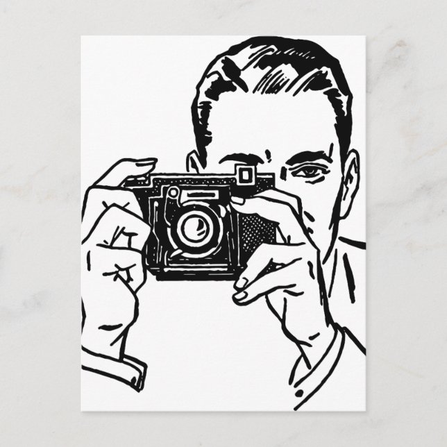 Cartão Postal Homem Antigo Com Câmera (Frente)