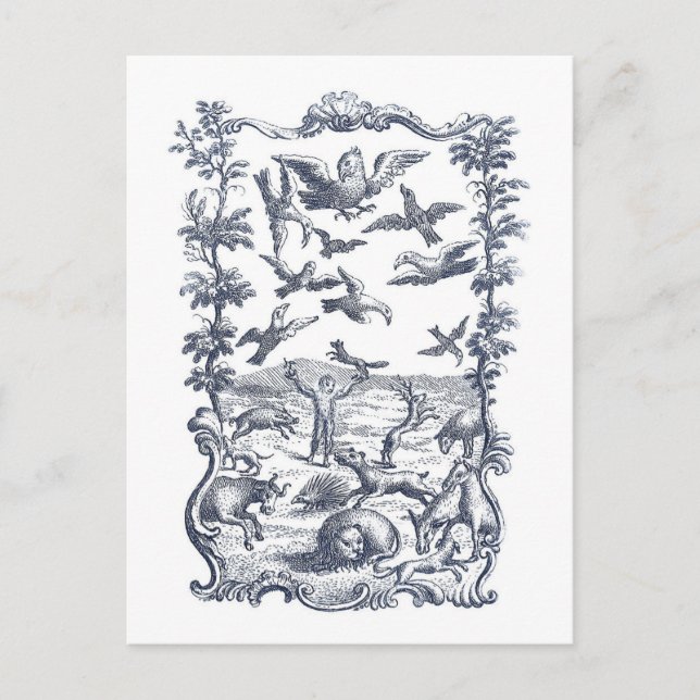 Cartão Postal Homem, Aves e Outros Animais 1776 Etching (Frente)