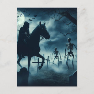 Cartão Postal Homem Cavalo Spooky no Halloween Cemitério