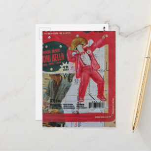 Cartão Postal Homem Cogumelo e Mapa Com Colagem de Imagens Retrô
