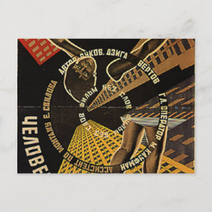 Cartão Postal Homem com Poster de Câmera de Filme