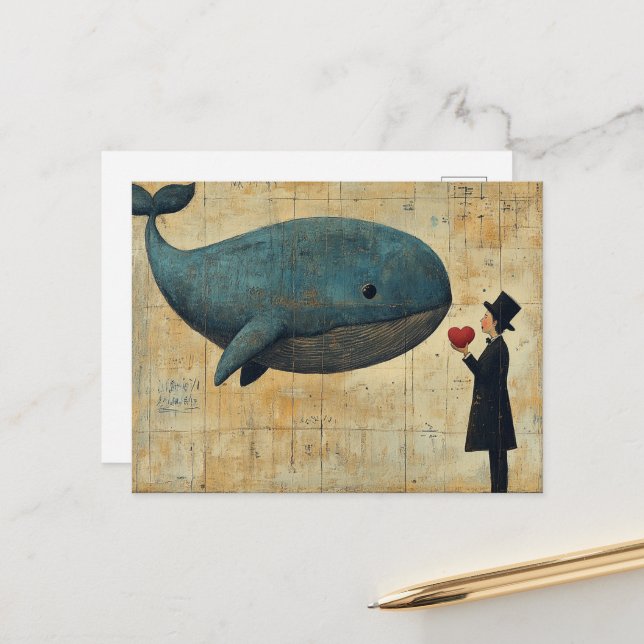 Cartão Postal Homem com um Coração e uma Baleia Voadora (Frente/Verso In Situ)