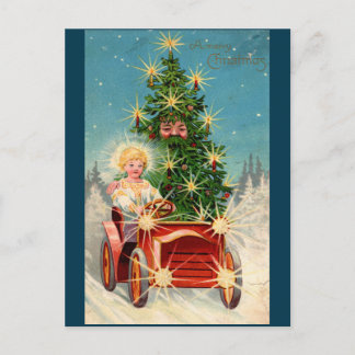 Cartão Postal Homem da árvore de cartas de Natal no carro
