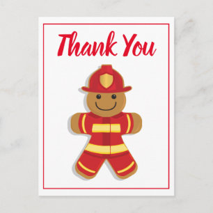 Cartão Postal Homem de Biscoito Gingerbread Bombeiro Grato