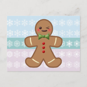 Cartão Postal Homem de Biscoito Kawaii & Flocos de Neve