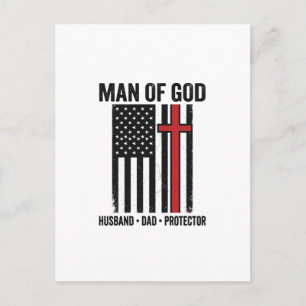 Cartão Postal Homem de Deus Cruz Patriótica Camisa Cristã Design