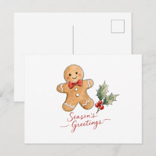 Cartão Postal Homem de gengibre em aquarela com laço