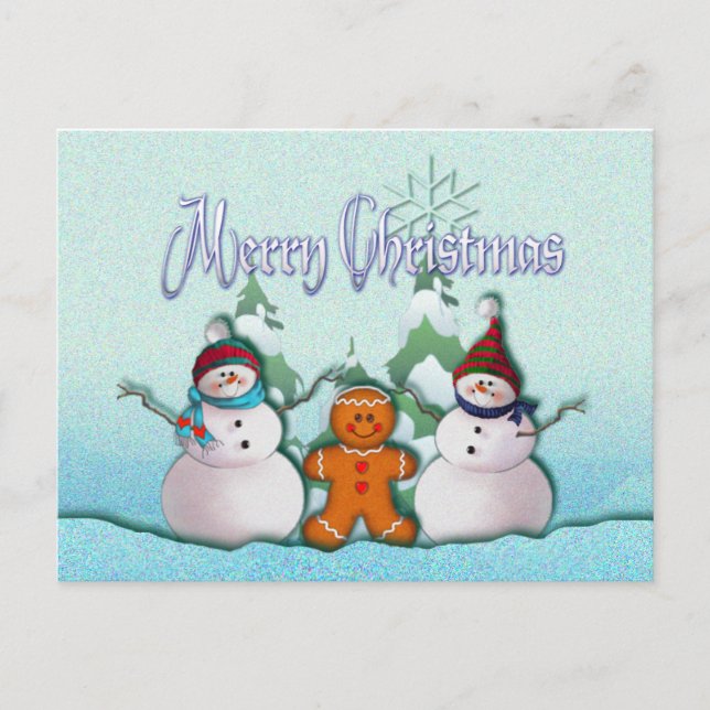 Cartão Postal HOMEM do BONECO DE NEVE & de PÃO-DE-ESPÉCIE por (Frente)