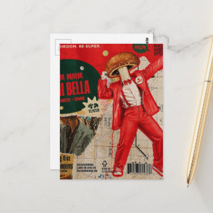 Cartão Postal Homem do Cogumelo Vermelho e Mapa Com Colagem de I