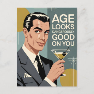 Cartão Postal Homem Elegante com um Martini e Mensagem de Aniver