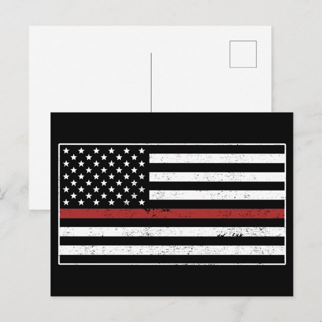 Cartão Postal Homem-Fogo Bombeiro Fino Red Line USA Flag (Frente/Verso)