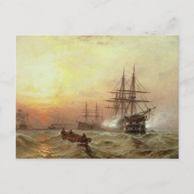 Cartão Postal Homem-guerra disparando saudação no pôr do sol (Frente)