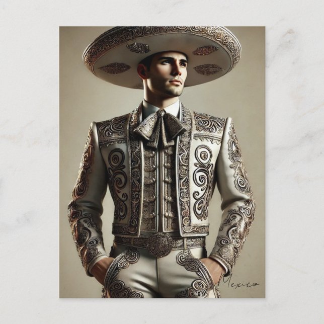 Cartão Postal Homem mexicano na fantasia de Charro (Frente)