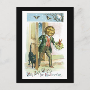 Cartão Postal Homem Negro e Abóbora do Halloween